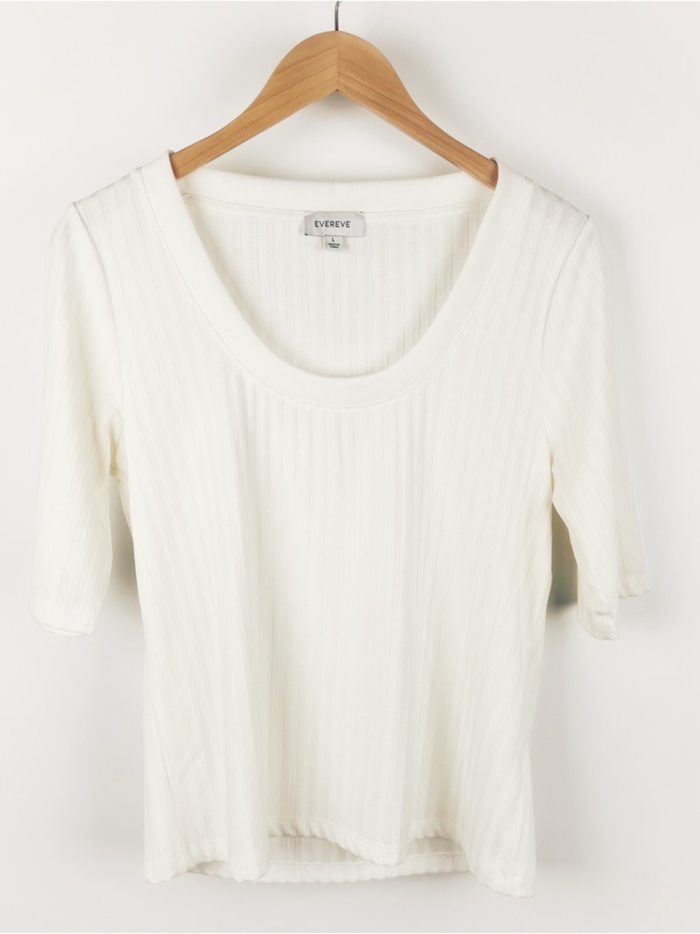 Evereve Calvin Ribbed Scoop Neck Top Casual Basic Tee White Ivory Size L